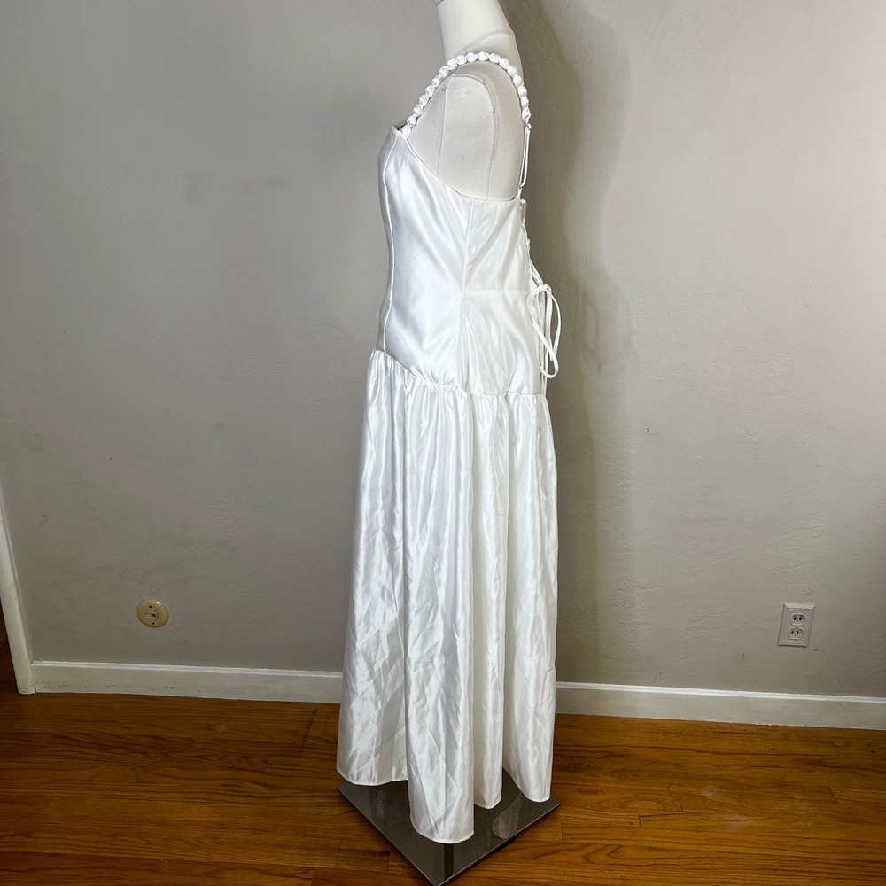 Lulus Modern Adoration White Satin Drop Waist Maxi Dress Corset Back Size XL - Picture 3 of 8